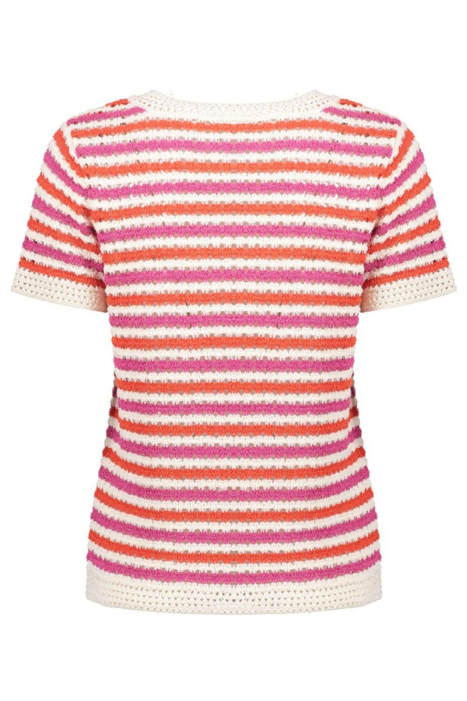 GEBREID T SHIRT MET STREPEN 54301 10 000010 OFF-WHITE/CORAL/CYCLAME